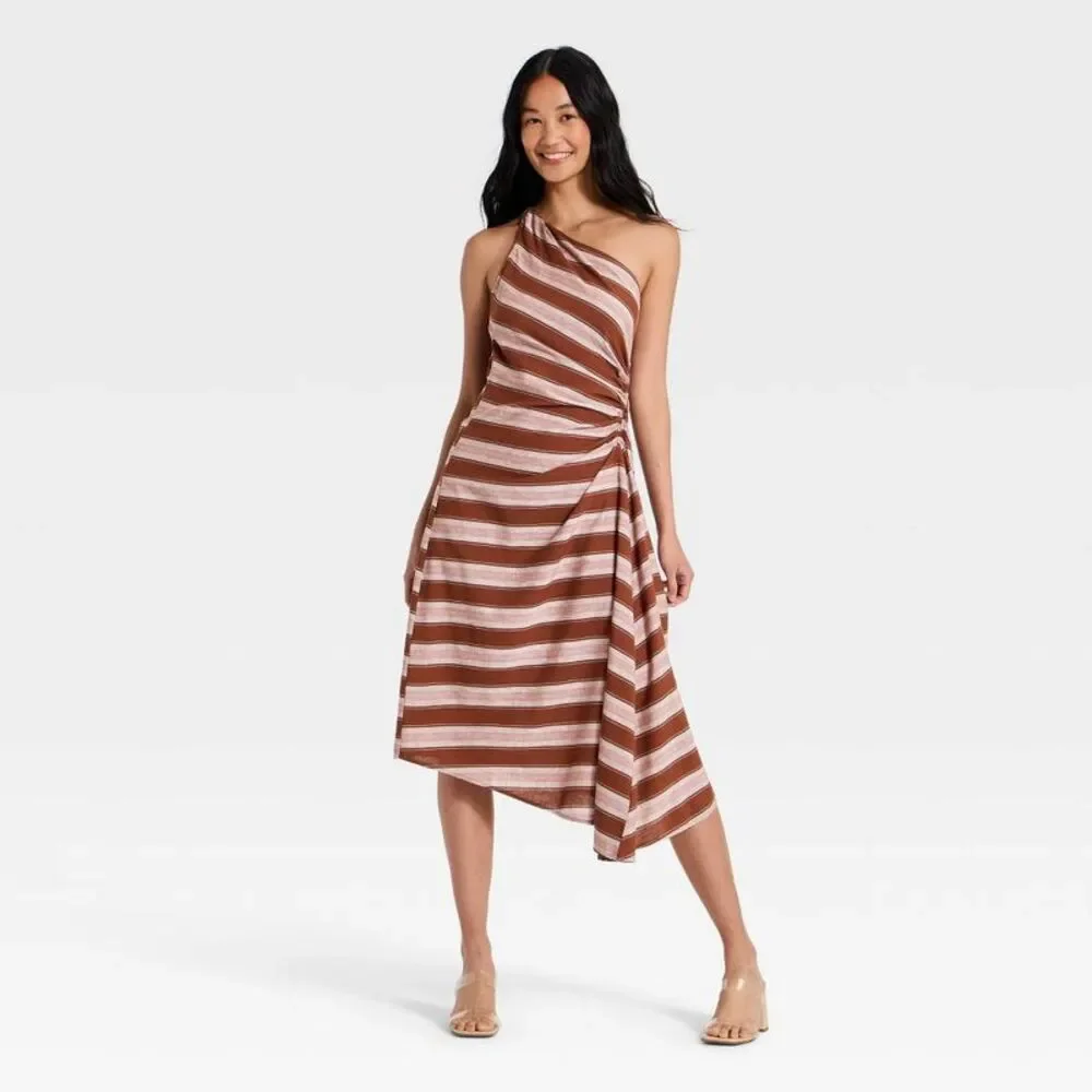 Open Box - A New Day - Women's Ruched Side Pleated Midi Dress - A New Day Brown - Picture 1 of 3